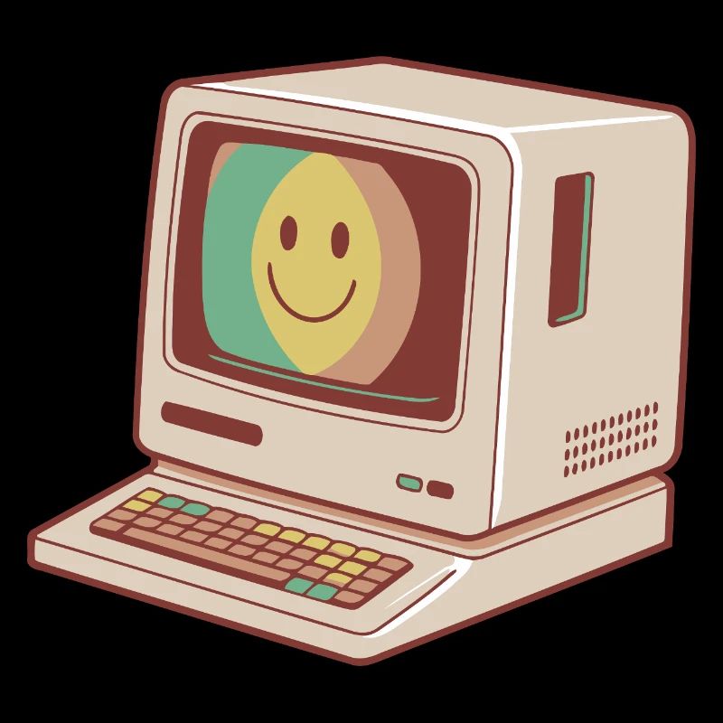 Retro Computer Smile Pastellgrün Gelb Rot