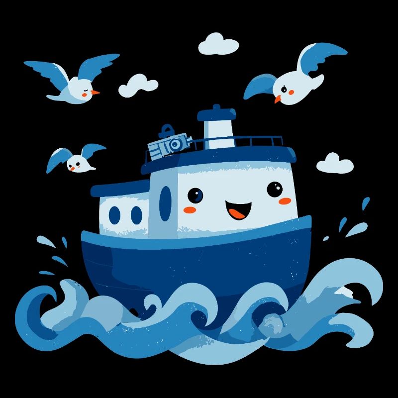 Joyeuse Bateau Bleu en Mer