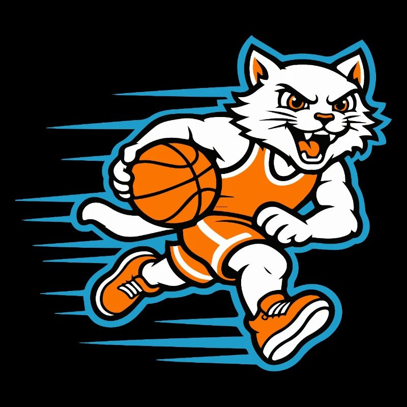 Fast Basketball Cat Dribbling Mascot
