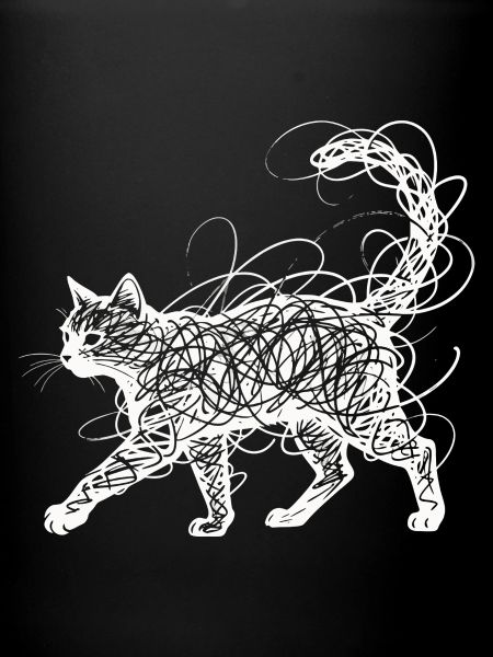 Minimalistisk krusedulle katte-stregkunst japansk