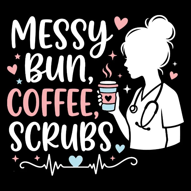 Messy Bun Coffee Scrubs Krankenschwester 