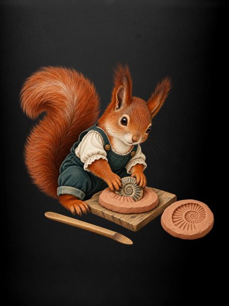 Eichhörnchen mit Fossilabdruck