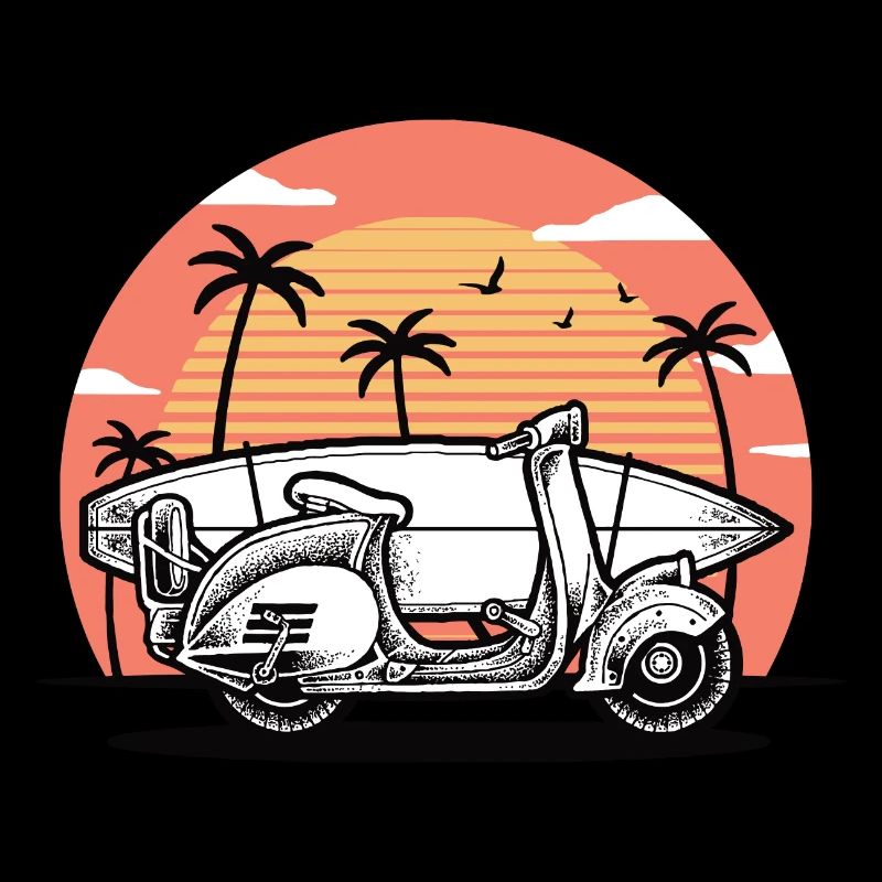 Scooter avec planche de surf (blanc)