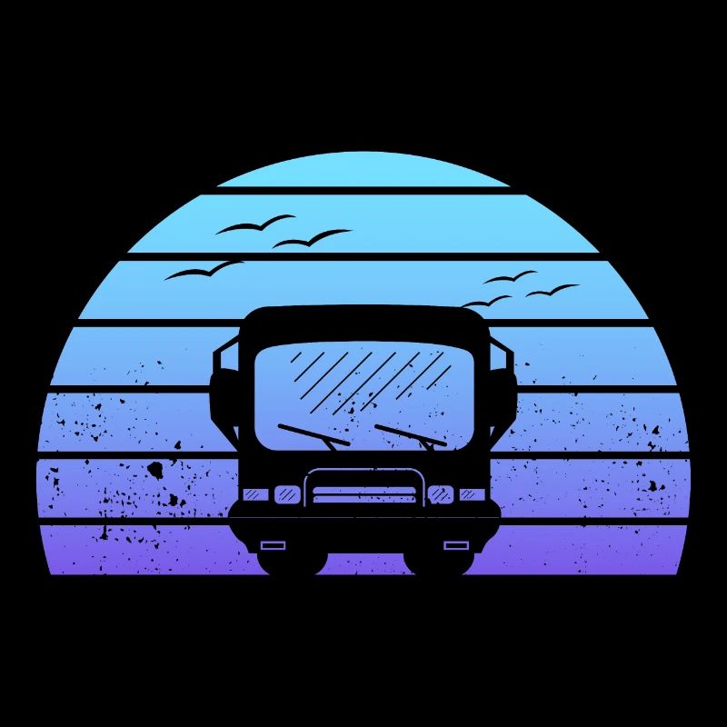 Silhouette de camping-car classique au coucher du soleil