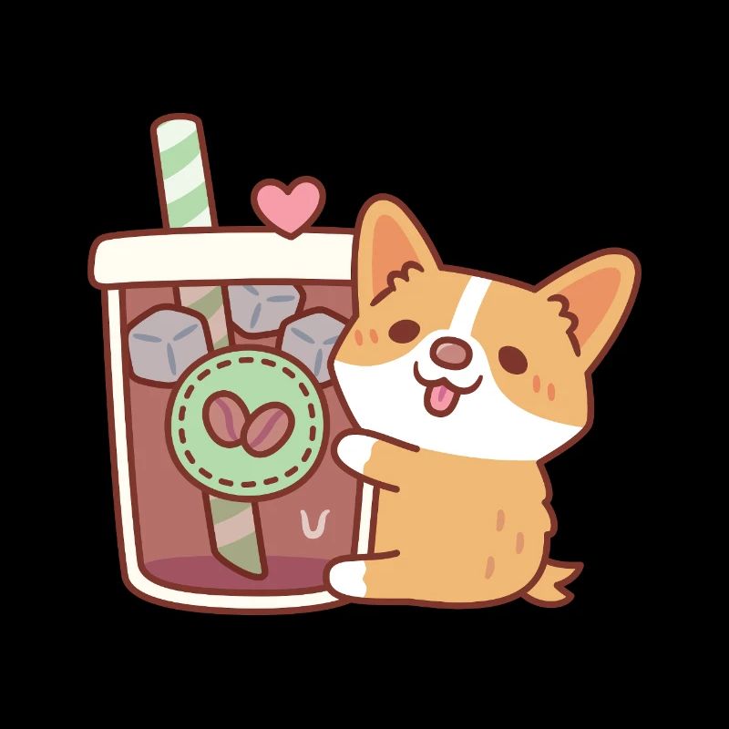 Süßer Corgi Welpe Umarmt Eiskaffee