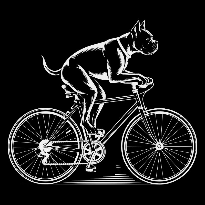 Chien Boxer conduisant un vélo