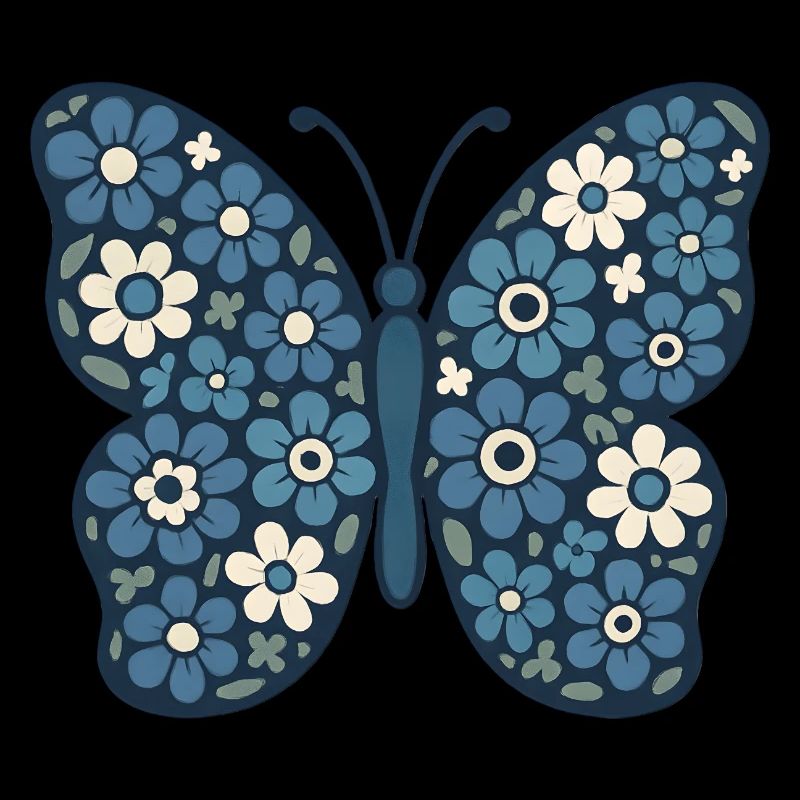 Blue Blossoms Butterfly Floral
