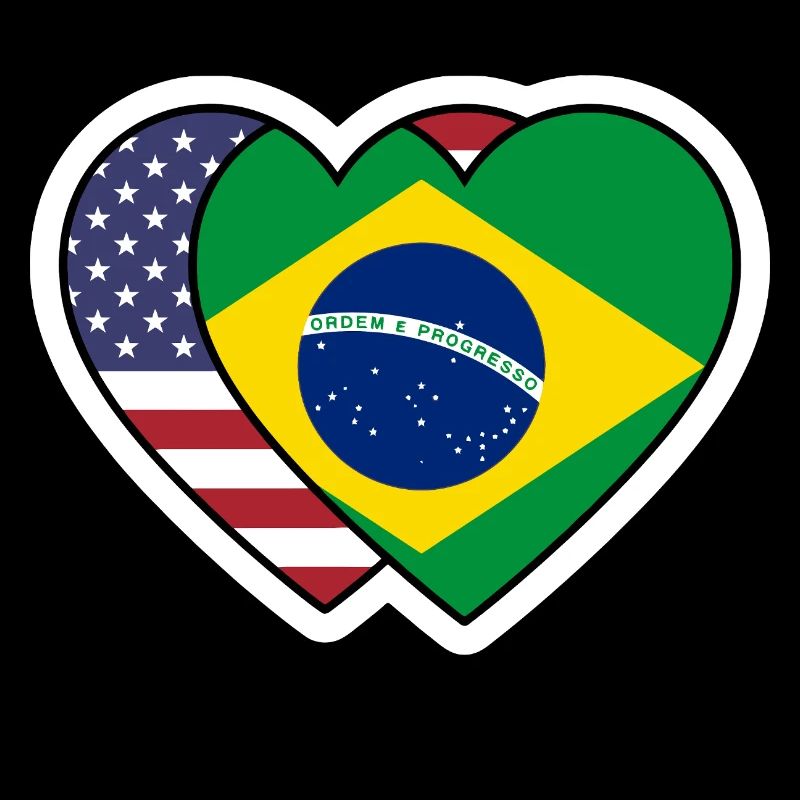 Sticker Cœurs USA Brésil - Design Drapeau 