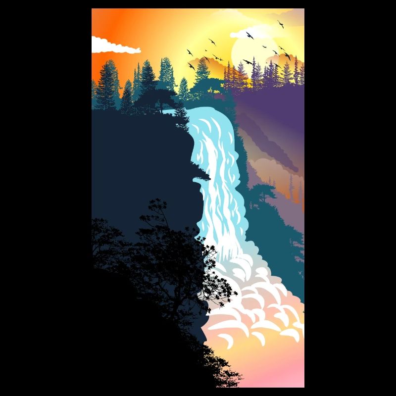 Coucher de soleil sur la cascade