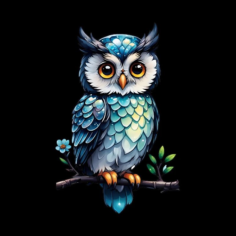 Eule auf einem blühenden Ast 1