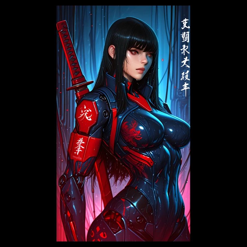 3D Sci-Fi Cyberpunk Samurai Warrior with Katana