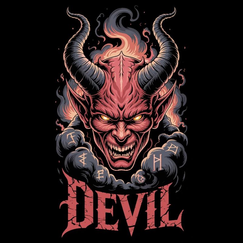  Devil Dämonischer Kopf Mit Hörnern Flammen Runen