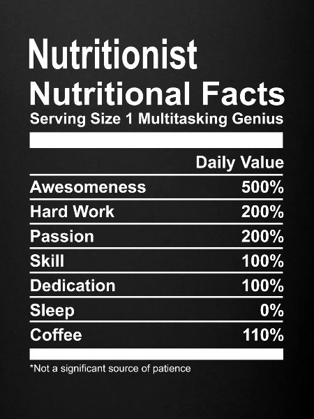 Nutritionist Nutritional Facts Tshirt