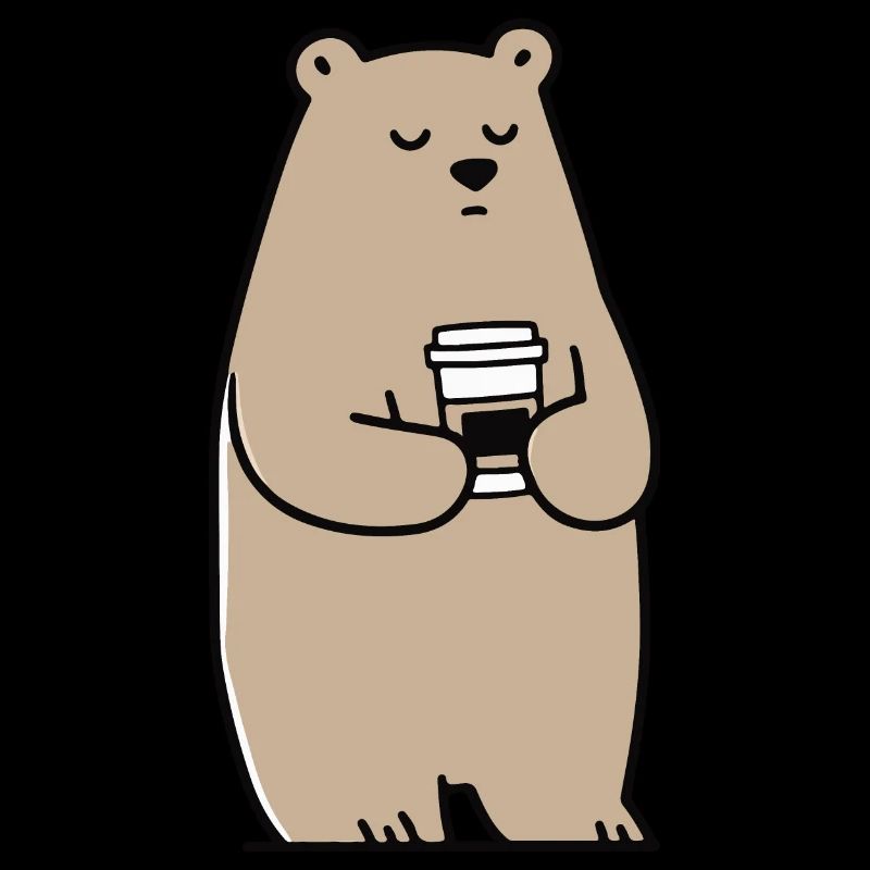 Tired bear with coffee, cute cartoon