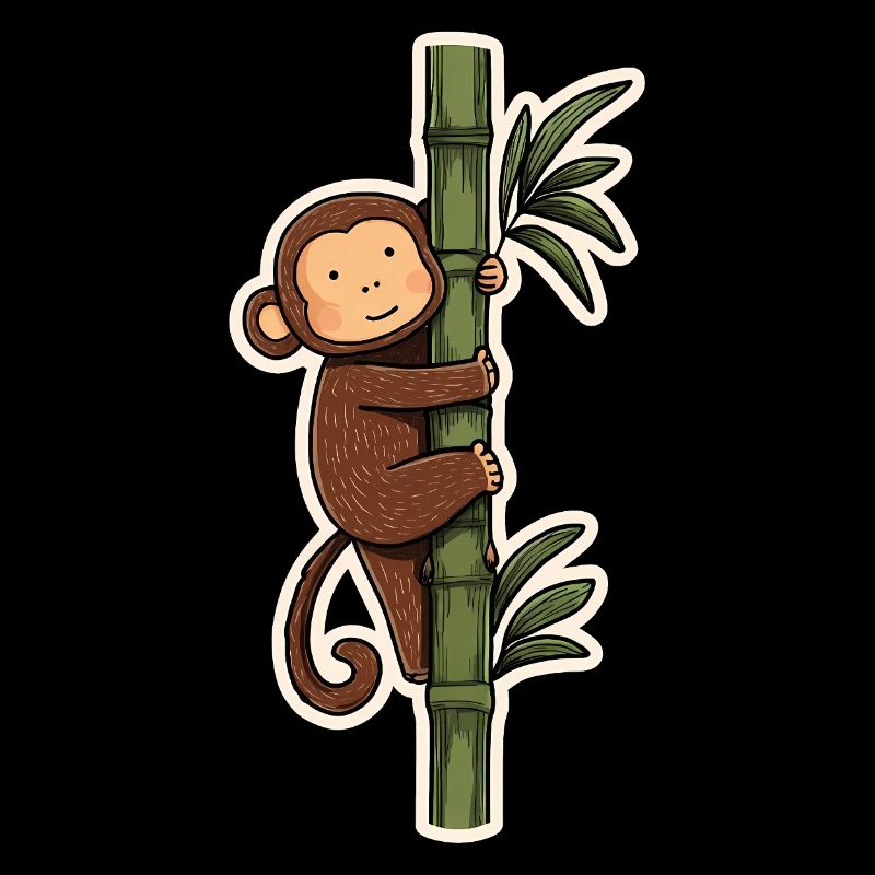 Singe de Kawaii sur bambou – Motif d’animal mignon