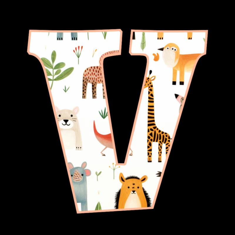 Buchstabe V, Monogramm, Tiermuster