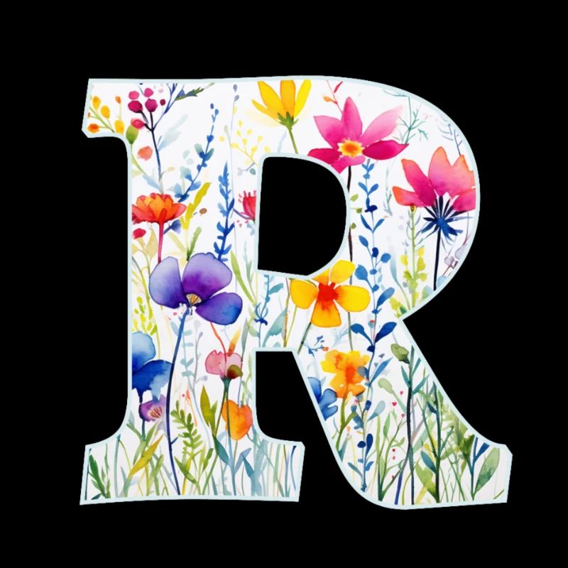 Letter R, Monogram, Floral Pattern