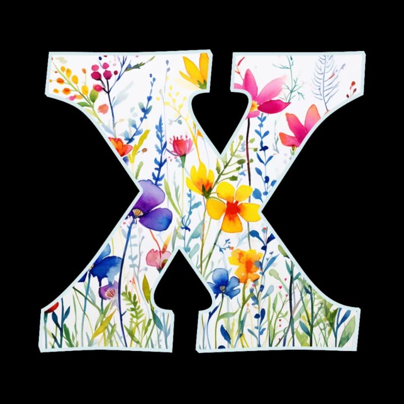 Buchstabe X, Monogramm, Blumenmuster