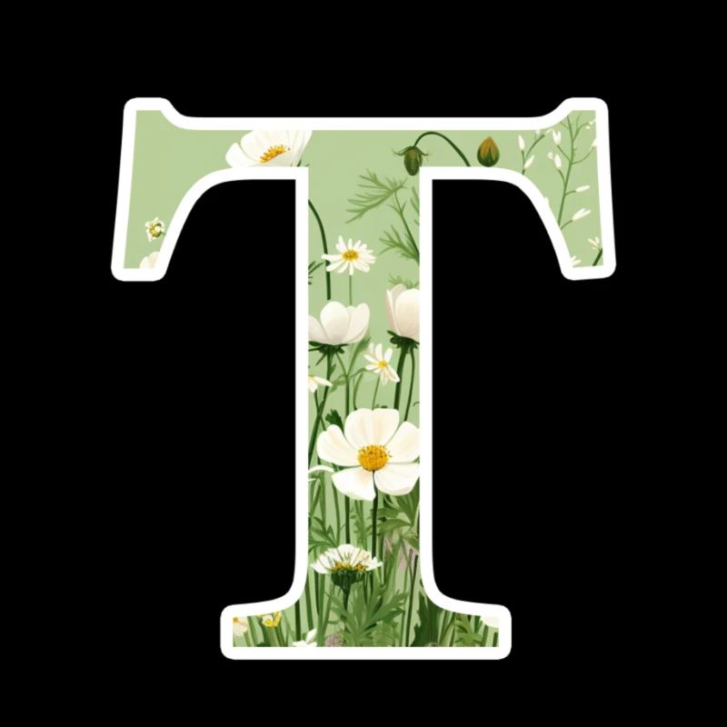 Buchstabe T, Monogramm, Blumenmuster