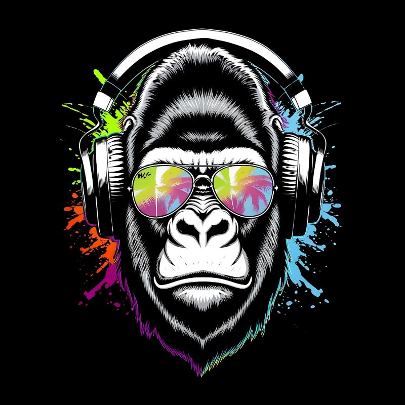 Affe mit DJ-Kopfhörern und Sonnenbrille