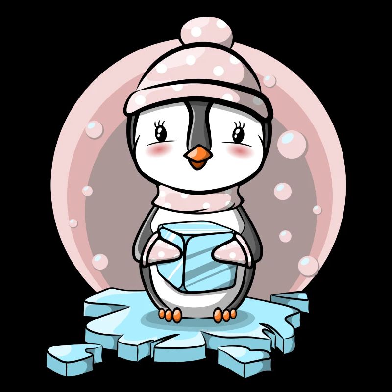 Pinguin Mädchen mit Mütze und Eiswürfel