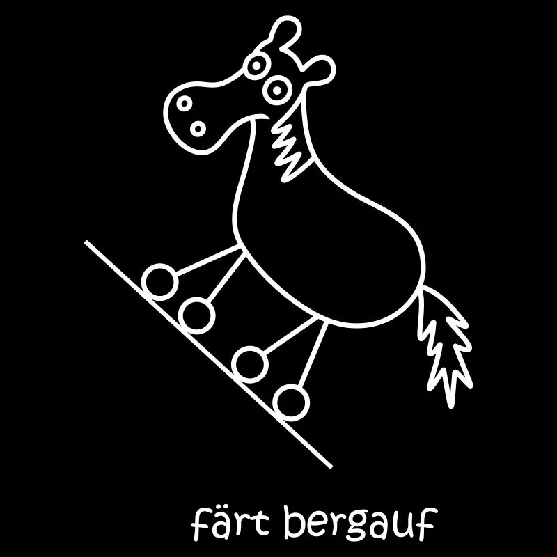 färt bergauf, bergauffahrendes Pferd mit Rädern