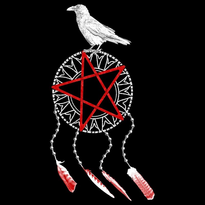 Traumfänger Gothic, Vogelfeder, Krähe Rabe, rot