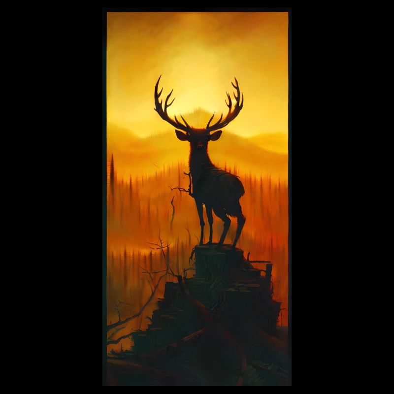 Deer on mountain with view in forest
