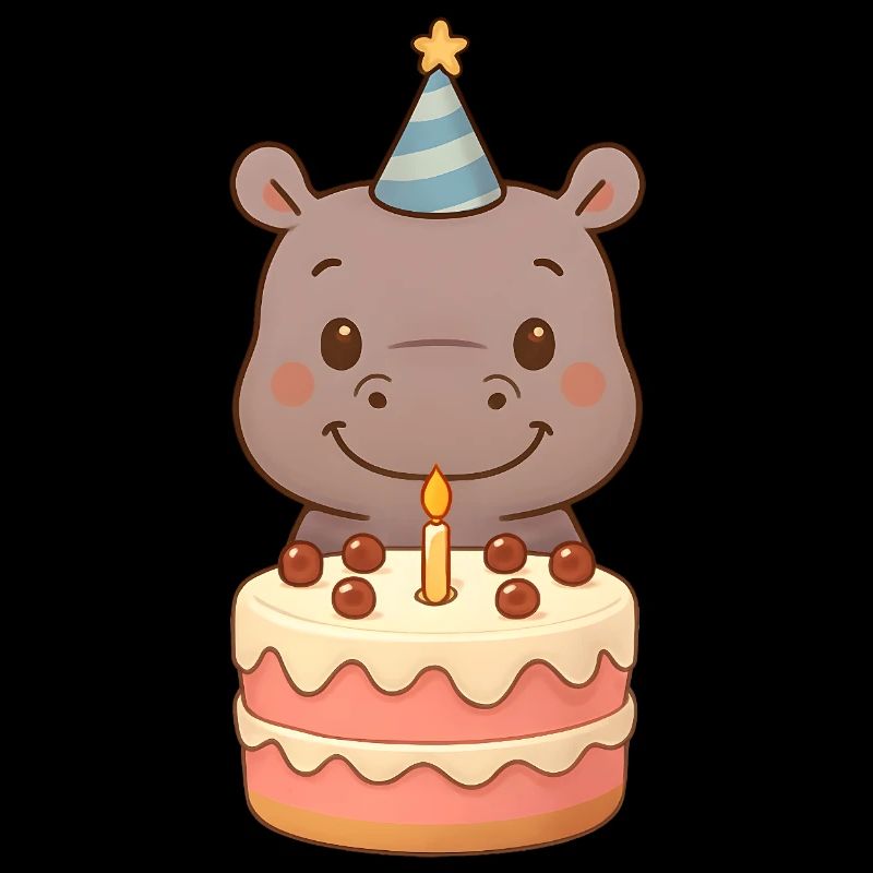 Petit hippopotame avec gâteau d’anniversaire