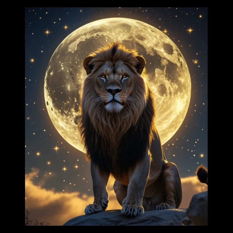Löwe vor dem Vollmond