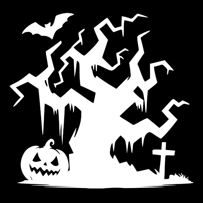 Halloween Haunted Tree with Pumpkin and Bat