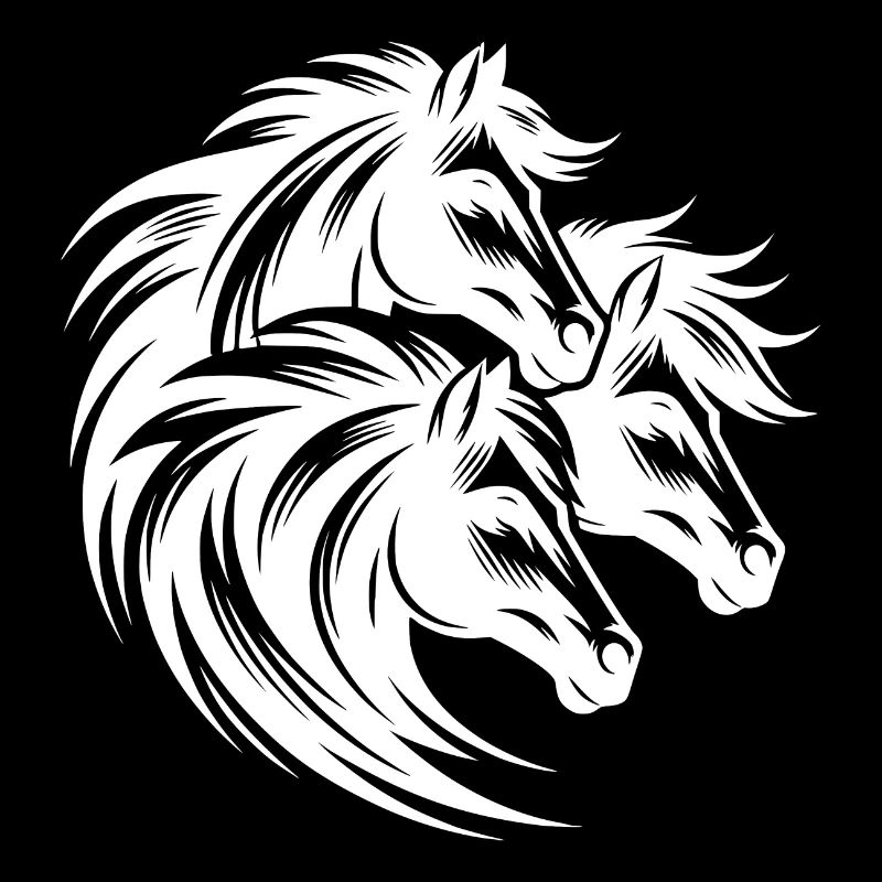Three horses' heads with elegant wild mane
