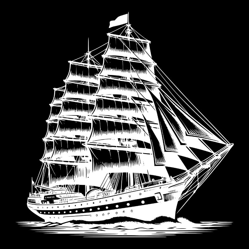 Large old sailing ship with set sails