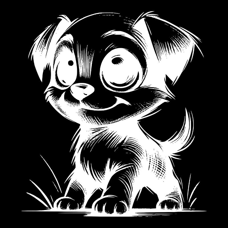 Petit chien trait dessin avec de grands yeux