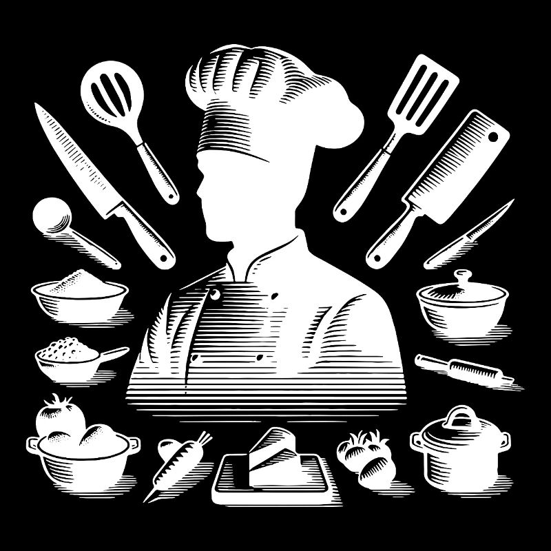 Hobby Chef and Kitchen Material Silhouette Portrait