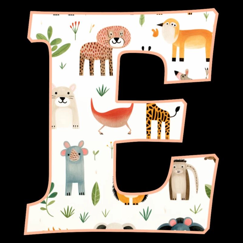 Letter E, Monogram, Animal Pattern