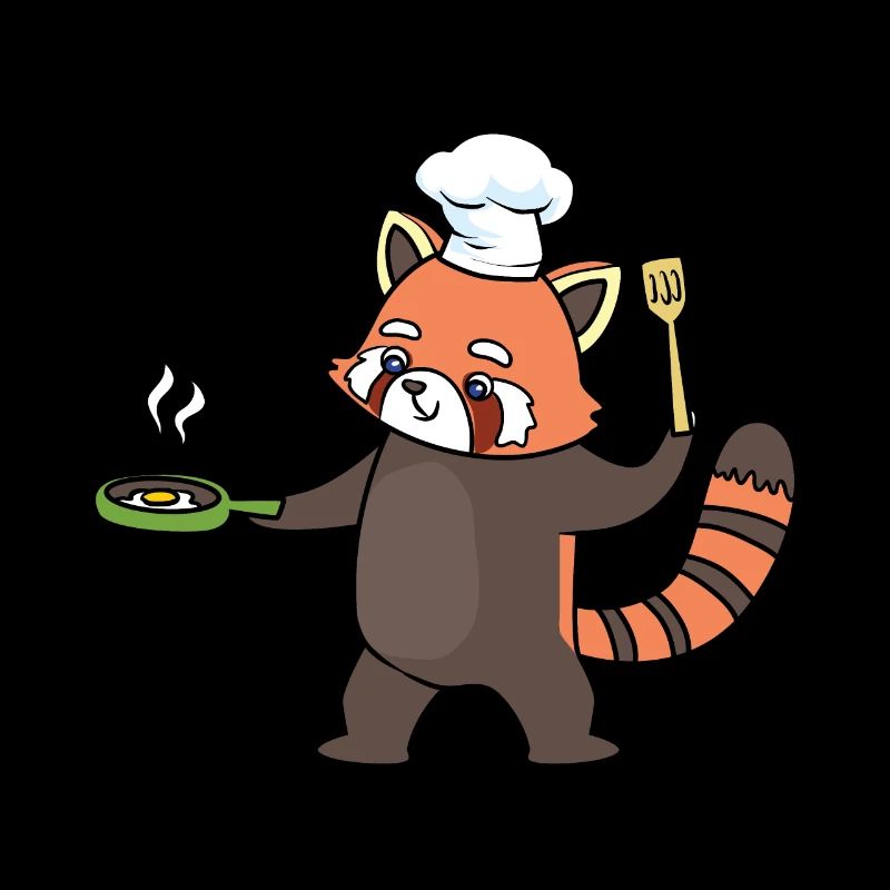 A cute red panda is cooking.