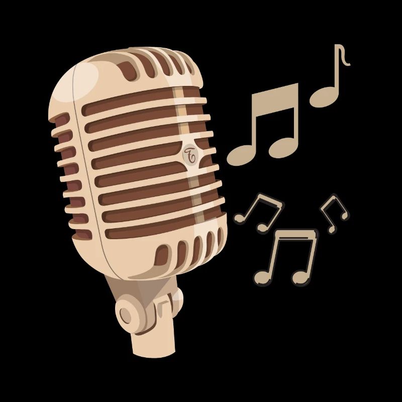 Brown hand drawn microphone musical notes