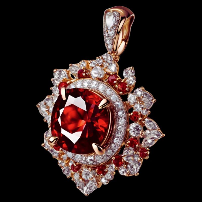 Red gemstone set in silver pendant