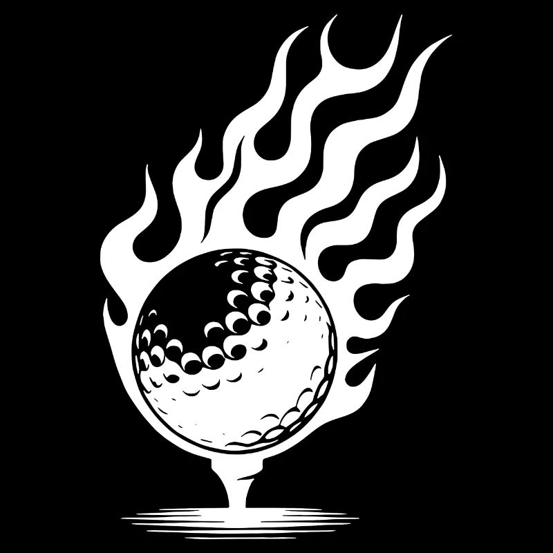 Balle De Golf Sur Tee Burning Fire Flames Style