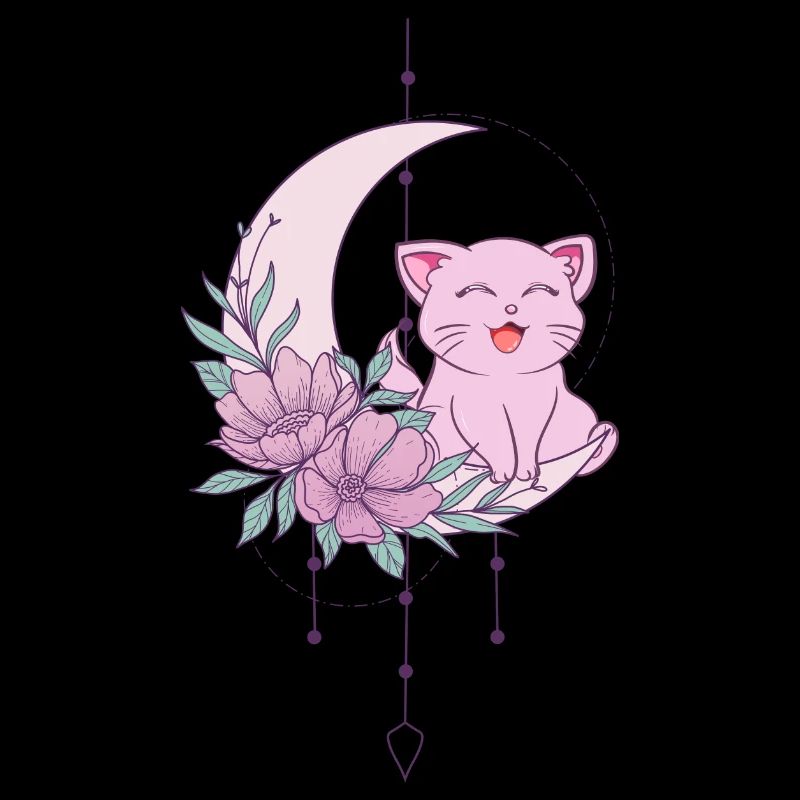 Mystical Cat Crescent Moon Wicca Pastel Goth