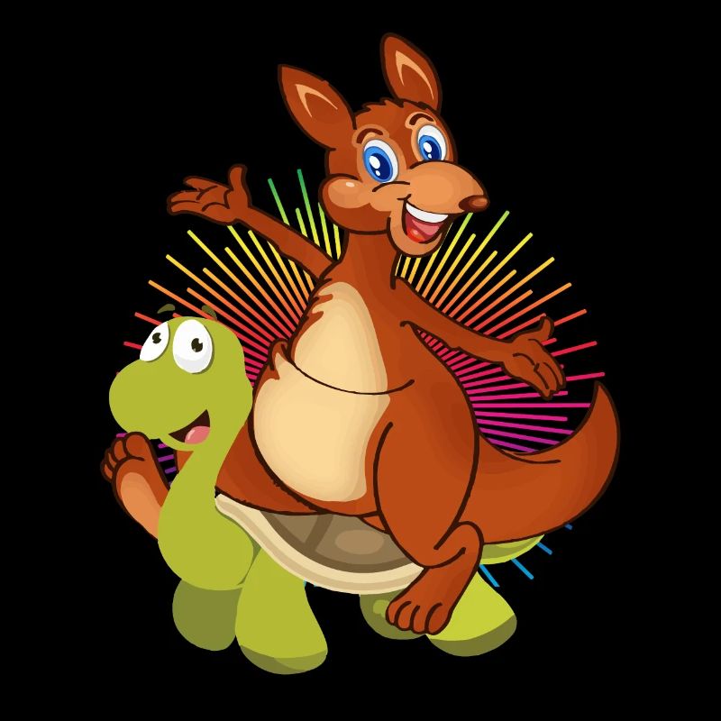 Kangaroo rides turtle