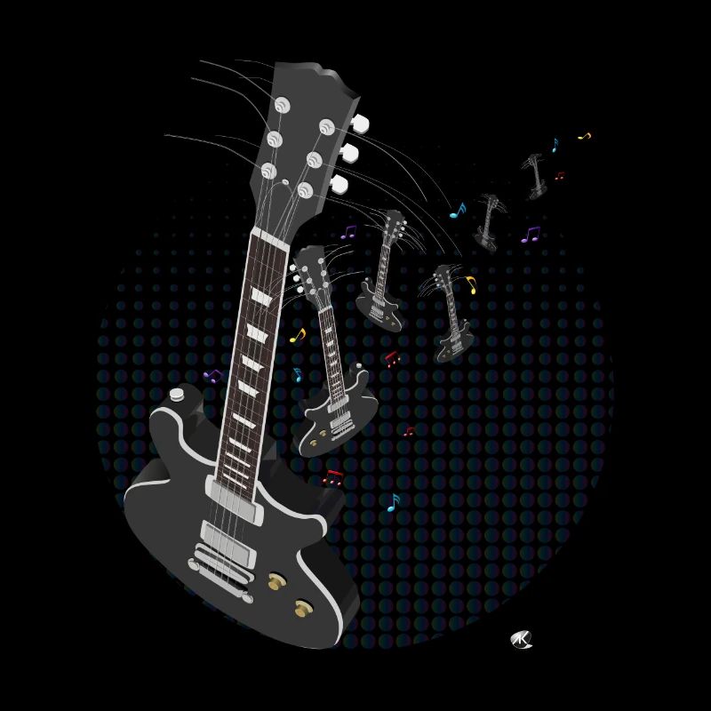 Guitar with music notes and dots pattern