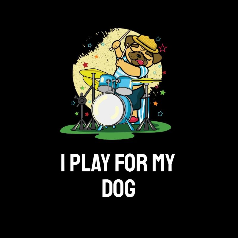 Drummer Pug Dog Percussion Drum Kit Musician