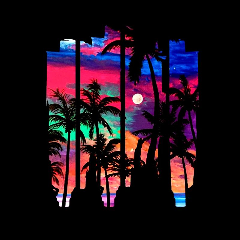 Beach Brush Beach Sunset Palm Trees Colorful