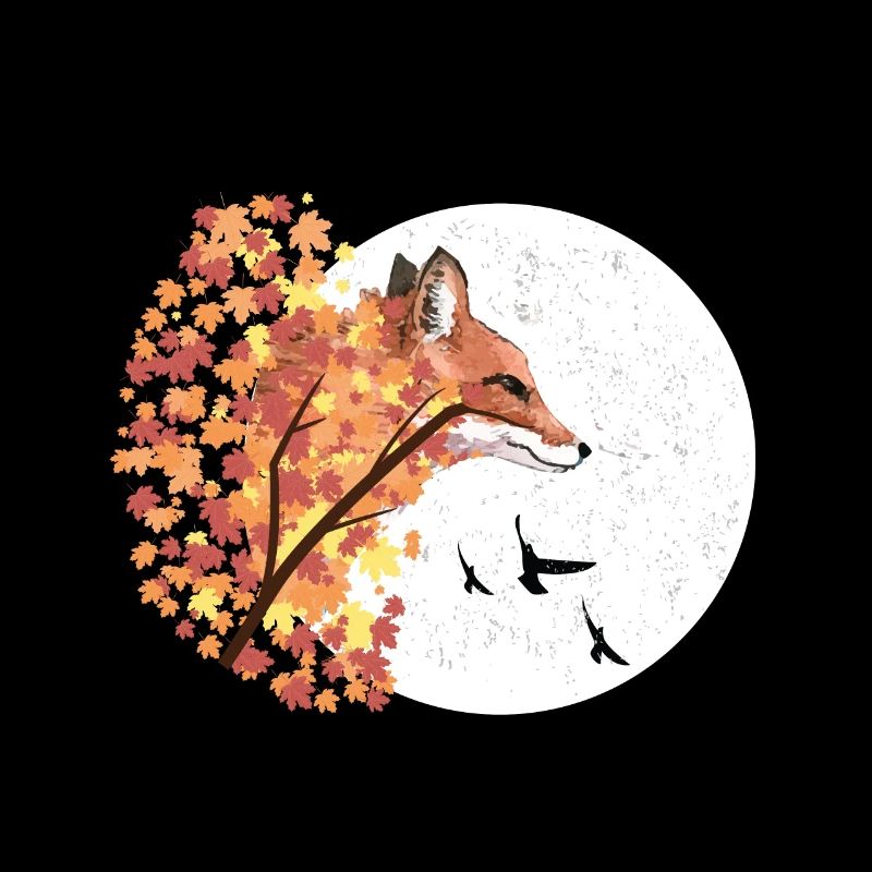 Fox autumn moon tree animal forest nature