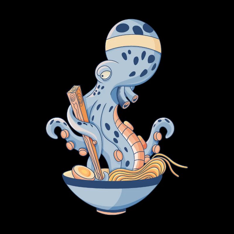 Poulpe mangeant des ramen
