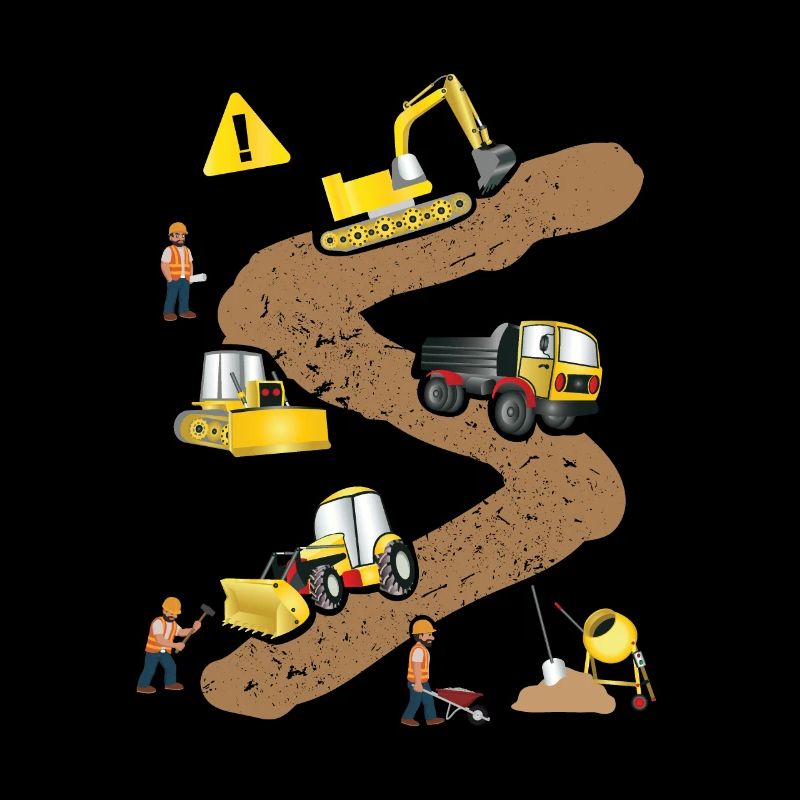 Construction site vehicles excavator truck construction worker motif