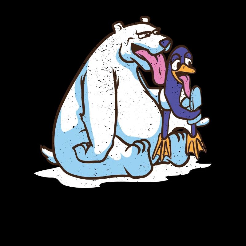 Lustiger Eisbär leckt Pinguin Eiscreme Polarbär