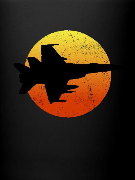 F18 Hornet siluetti retro auringonlasku Milita